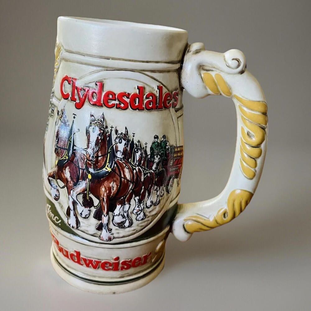 Budweiser Beer Holiday Stein 1983 Mug Clydesdales Wheatland Ceramarte